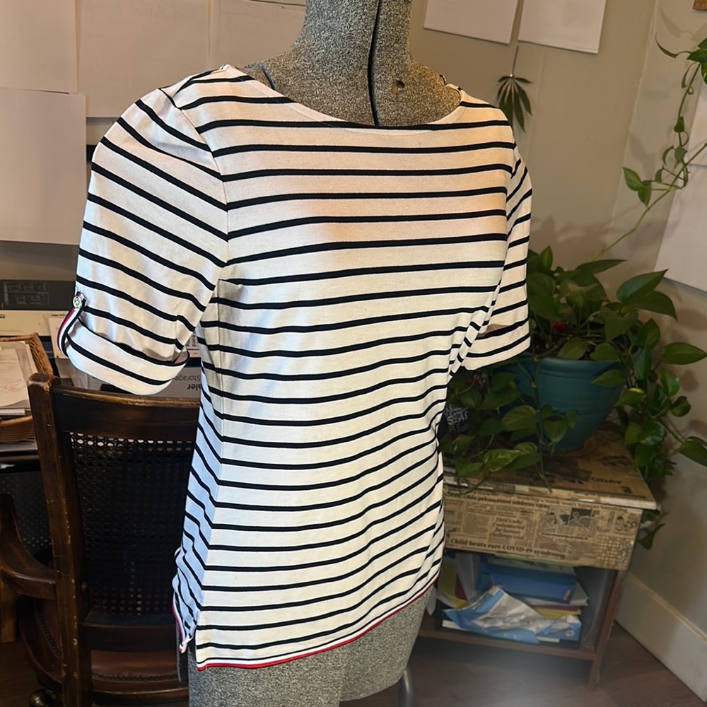 Tommy Hilfiger Black and White Fitted Ribbed Short Sleeve T-Shirt